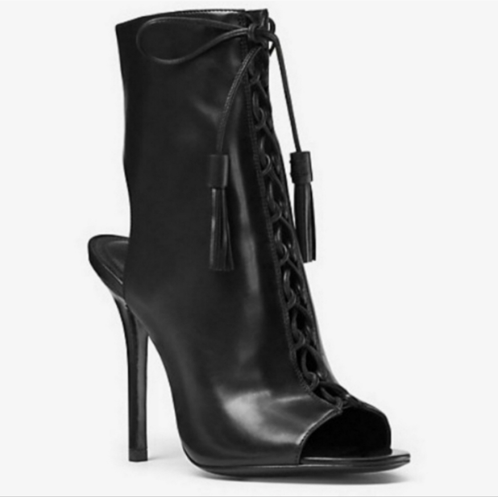 Michael Kors Collection Bolton Peep Toe Booties Soft Nappa Leather, Size 38.5